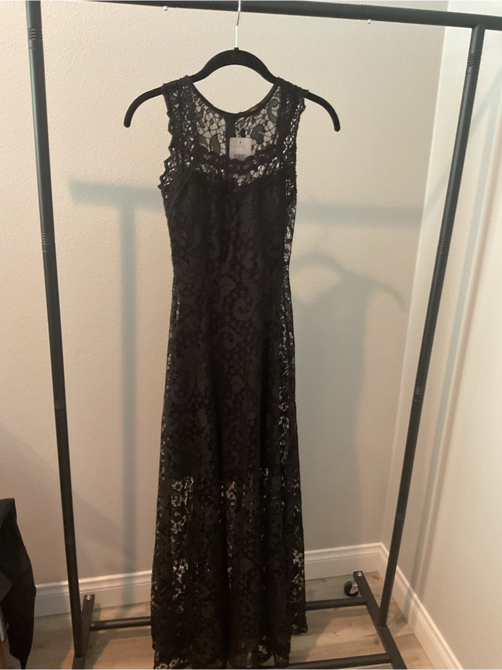 Guess Black Lace Maxi Dress - Sleeveless Crochet Overlay